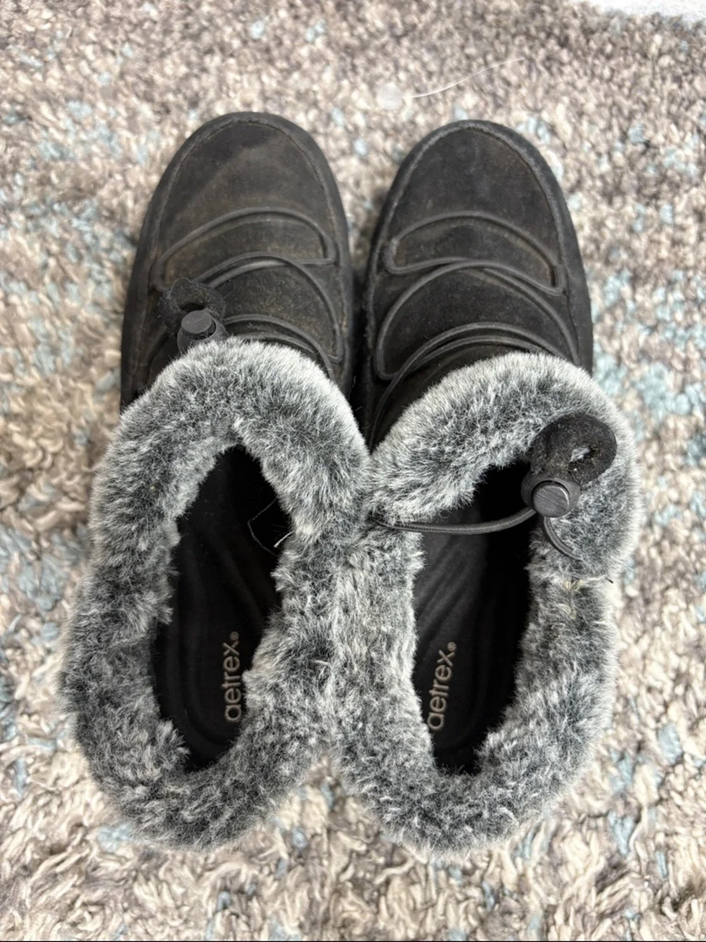 Aetrex Shoes Womens 7.5 Chrissy Gray Faux Shearling Lined Slip On Toggle Strap - Picture 6 of 10